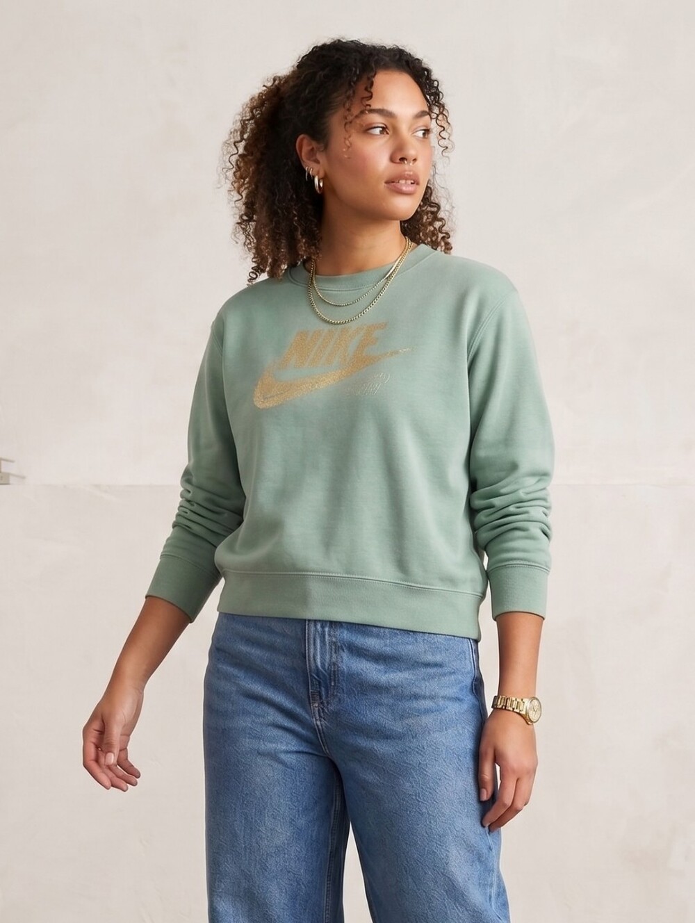 NIKE - Green Glitter Logo Crew Neck Sweater